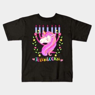 Jewnicorn Jewish Unicorn Jew Rosh Hashanah Menorah Kids T-Shirt